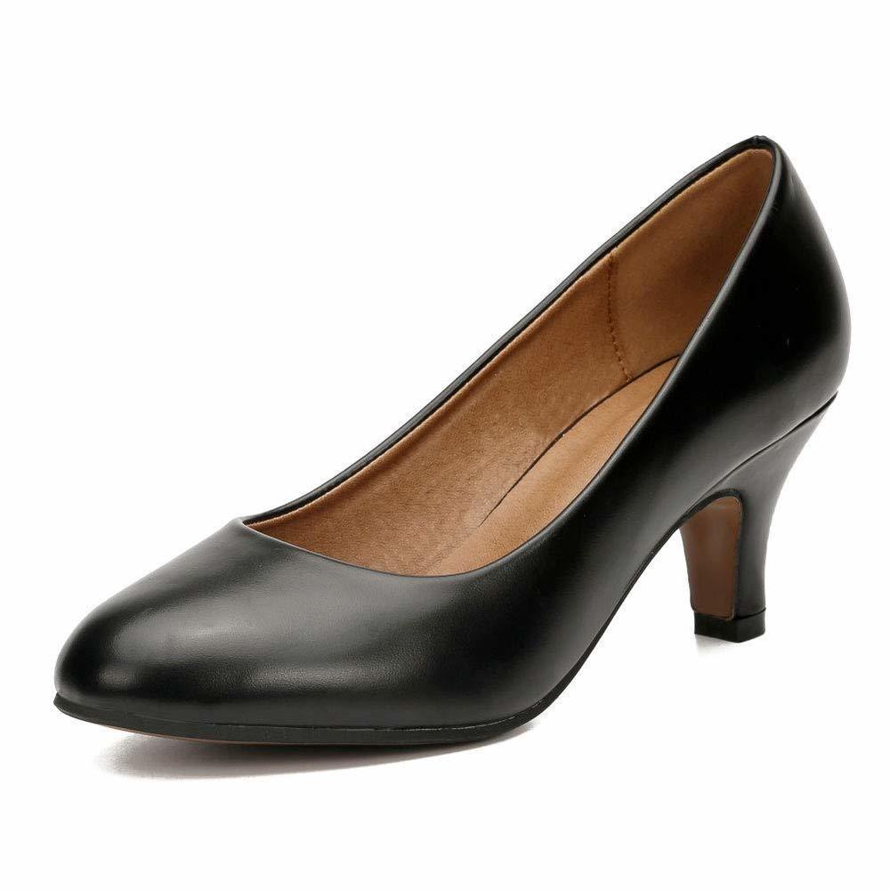 WOMEN'S CLASSIC ROUND TOE PUMP KITTEN LOW HEEL SHOES MATT BLACK 37 - US 6.5